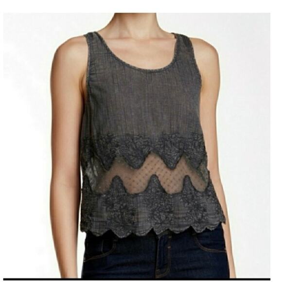 Melrose & Market Gray Gauze Boho Lace Blouse size Small - Picture 1 of 9